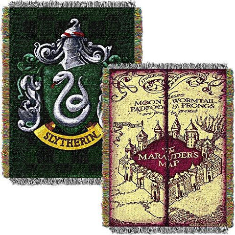 Harry Potter Marauders Map With Slytherin Shield Woven Tapestry Throw (48inx6...