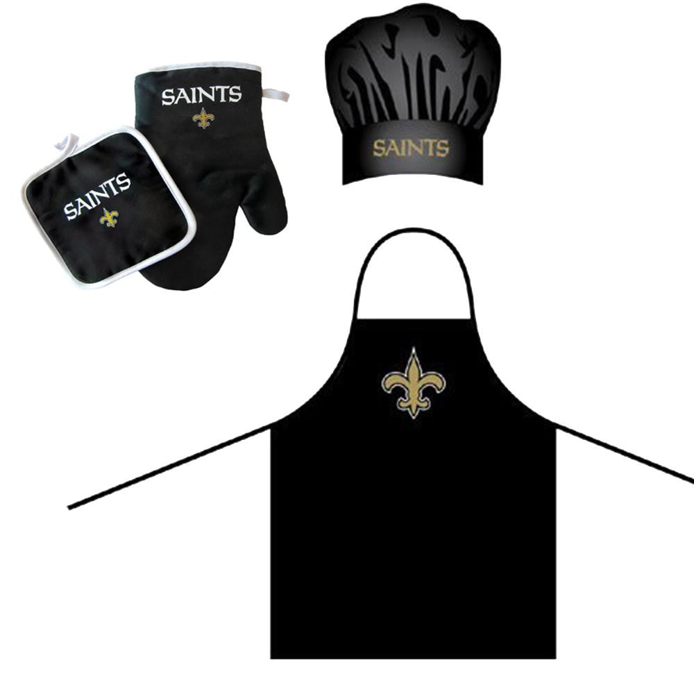 "New Orleans Saints NFL Barbeque Apron, Chef's Hat and Pot Holder Deluxe Set"