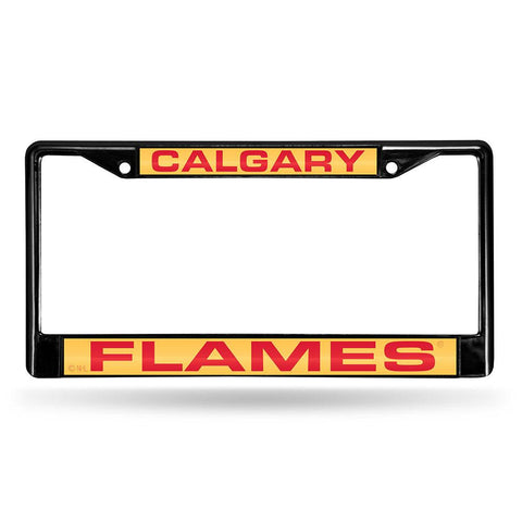 Calgary Flames NHL Black Chrome Laser Cut License Plate Frame