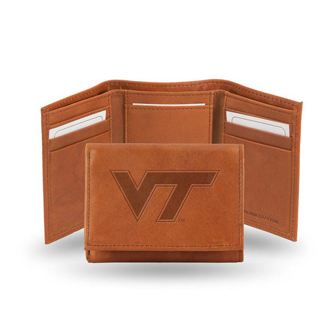 Virginia Tech Hokies  Tri-fold Wallet (pecan Cowhide)