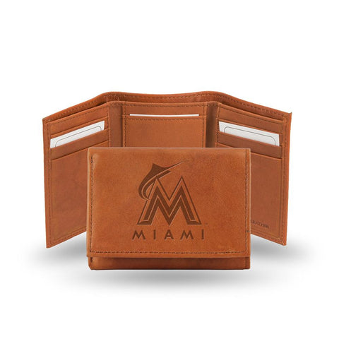 Miami Marlins  Tri-Fold Wallet (Pecan Cowhide)