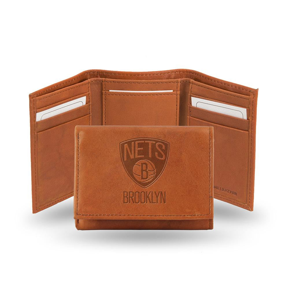 Brooklyn Nets Tri-Fold Wallet (Pecan Cowhide)