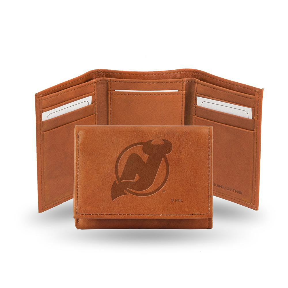 New Jersey Devils Tri-Fold Wallet (Pecan Cowhide)