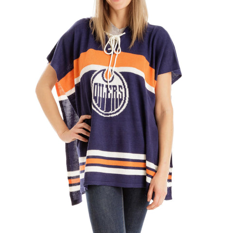 Edmonton Oilers NHL Stylish Knitted Cowl Hood Poncho (One Size Fits Most)