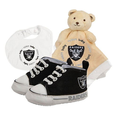 Oakland Raiders Nfl Infant Blanket Bib And Shoe Deluxe Set