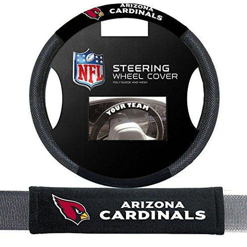 Arizona Cardinals Nfl Steering Wheel Cover And Seatbelt Pad Auto Deluxe Kit