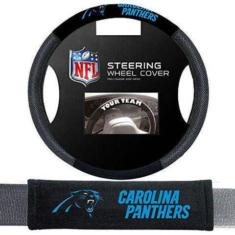 Carolina Panthers Nfl Steering Wheel Cover And Seatbelt Pad Auto Deluxe Kit