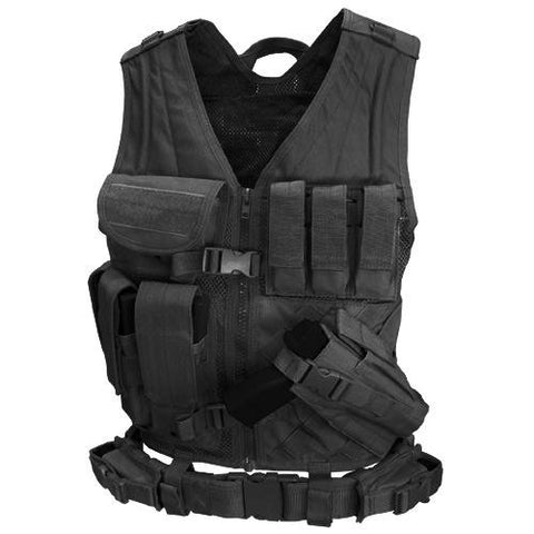 Cross Draw Tactical Vest - Color: Black - Medium - Large