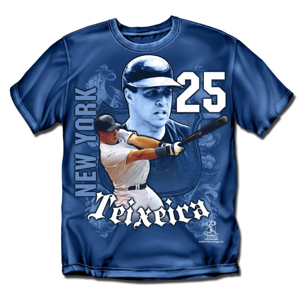 New York Yankees MLB Mark Teixeira #25 Players Shield Mens Tee (Navy) (Small)