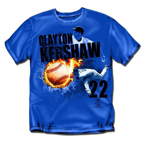 Los Angeles Dodgers MLB Clayton Kershaw #22 Fireball Mens Tee (Royal) (Small)