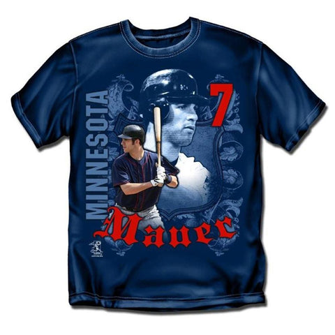 Minnesota Twins MLB Joe Mauer #7 Players Shield Mens Tee (Navy) (2X Large)