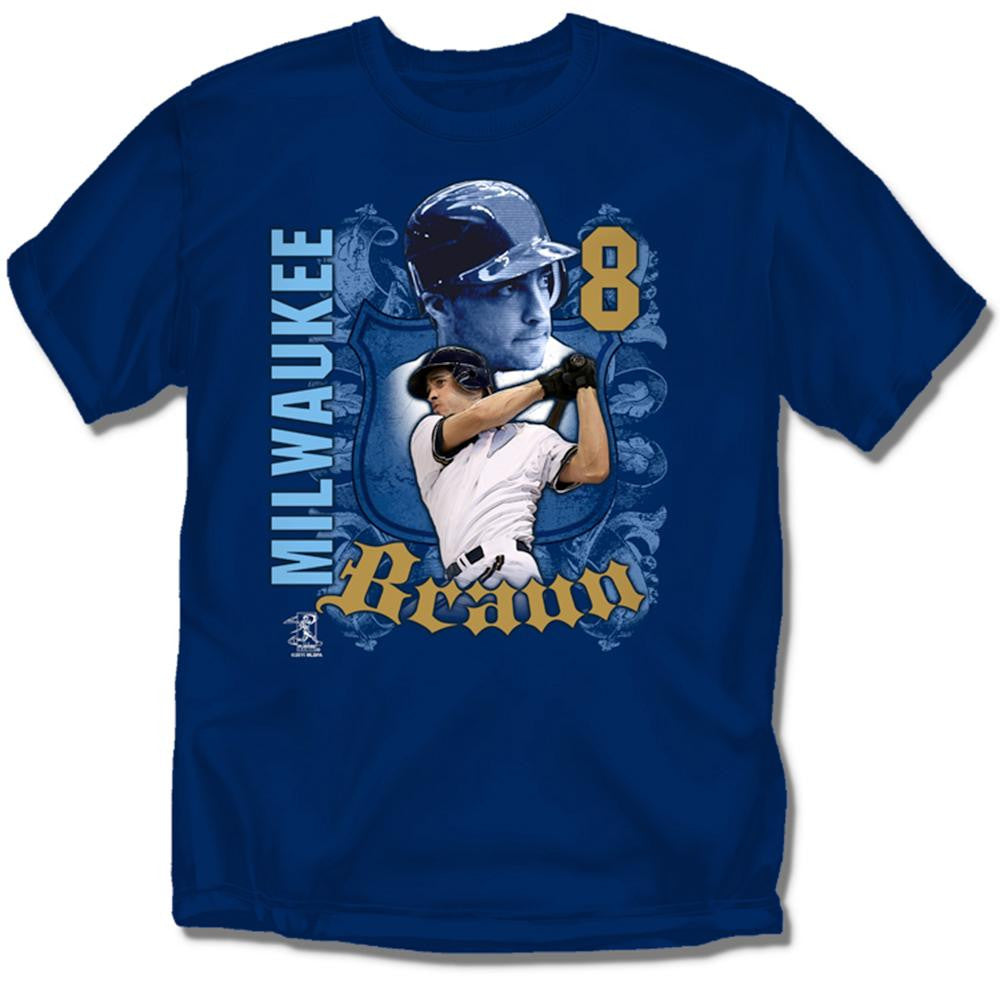 Milwaukee Brewers MLB Ryan Braun #8 Players Shield Mens Tee (Navy) (Large)