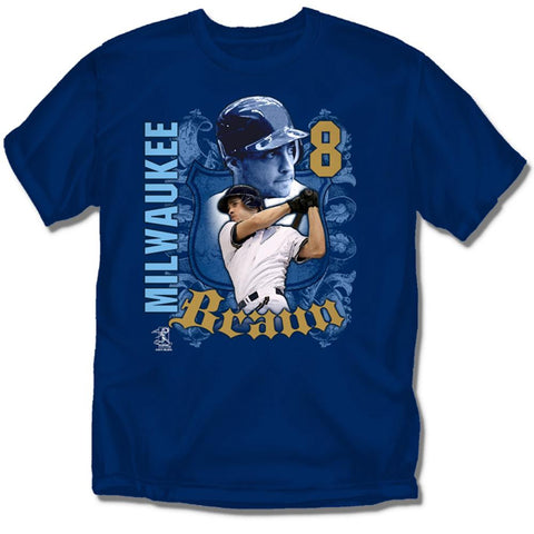 Milwaukee Brewers MLB Ryan Braun #8 Players Shield Boys Tee (Navy) (Small)