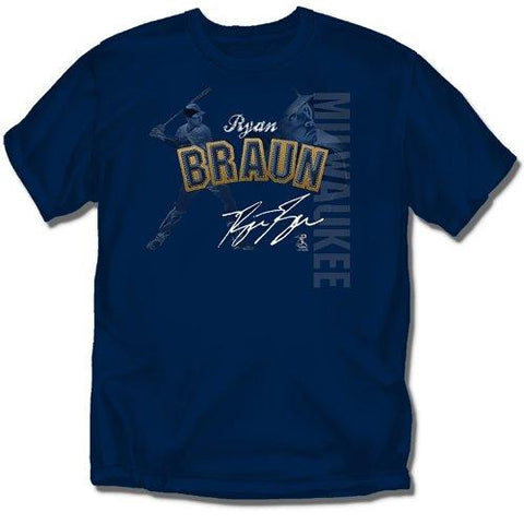 Milwaukee Brewers Mlb Ryan Braun #8 "players Stitch" Mens Tee (navy) (2x Large)
