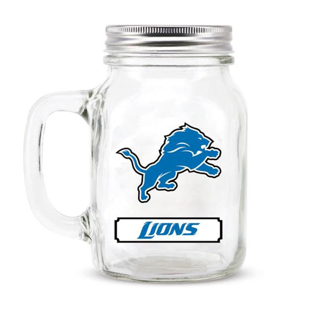 Detroit Lions NFL Mason Jar Glass With Lid