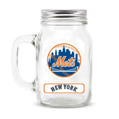 New York Mets MLB Mason Jar Glass With Lid