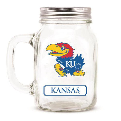 Kansas Jayhawks Ncaa Mason Jar Glass With Lid