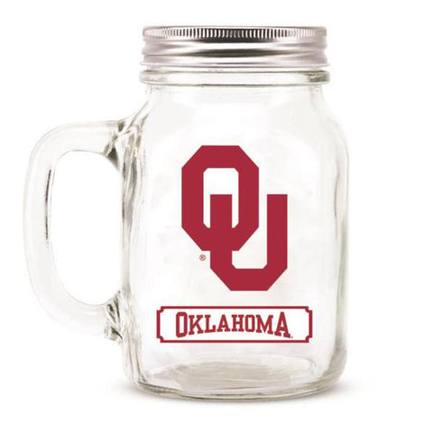 Oklahoma Sooners Ncaa Mason Jar Glass With Lid