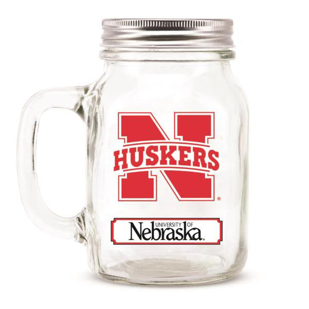 Nebraska Cornhuskers Ncaa Mason Jar Glass With Lid