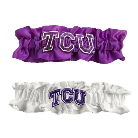 Texas Christian Horned Frogs Ncaa Garter Set "one To Keep One To Throw" (purple-white)