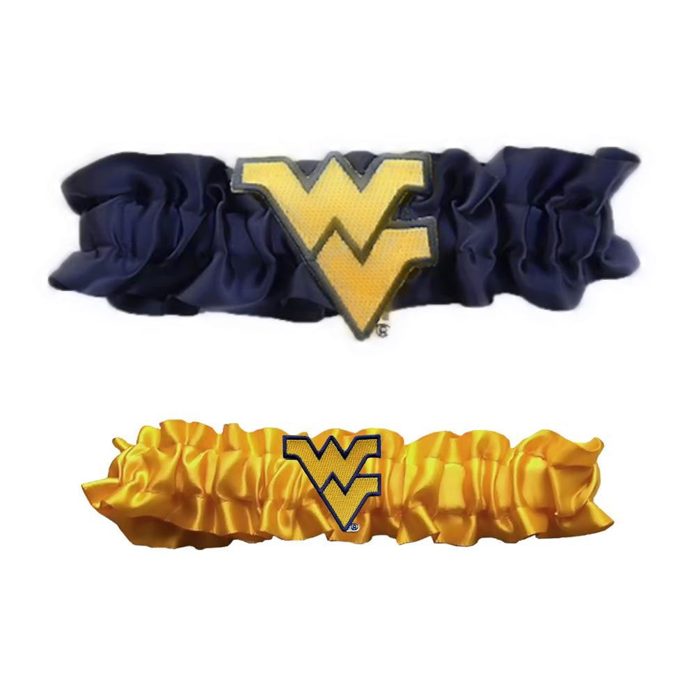 West Virginia Mountaineers Ncaa Garter Set "one To Keep One To Throw" (navy Blue-yellow)