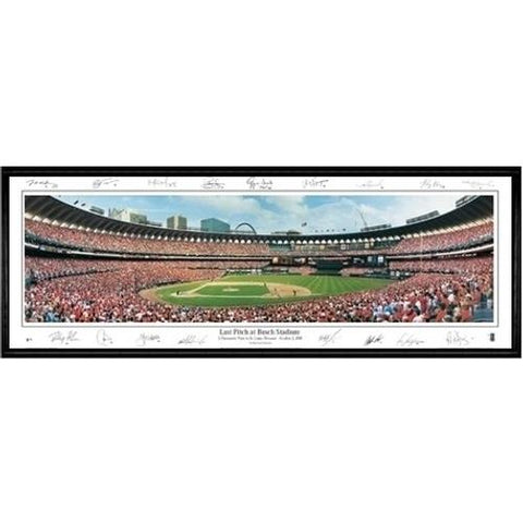 St. Louis Cardinals "last Pitch At Busch Stadium" - With Signatures - 13.5"x39" Standard Black Frame