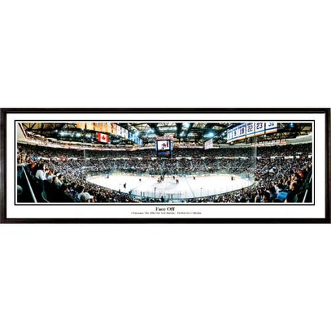 New York Islanders "face Off"  - 13.5"x39" Standard Black Frame