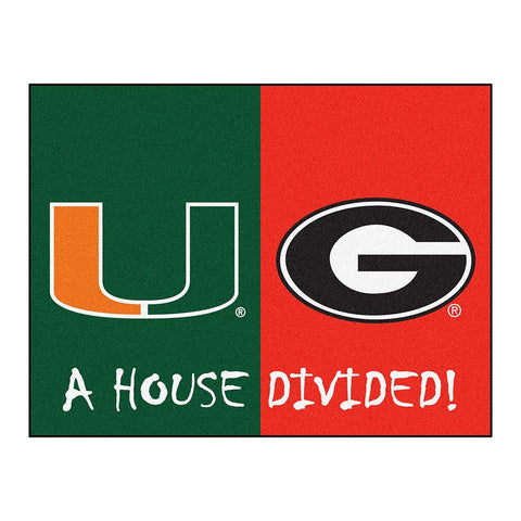 Miami Hurricanes-georgia Bulldogs Ncaa House Divided "all-star" Floor Mat (34"x45")