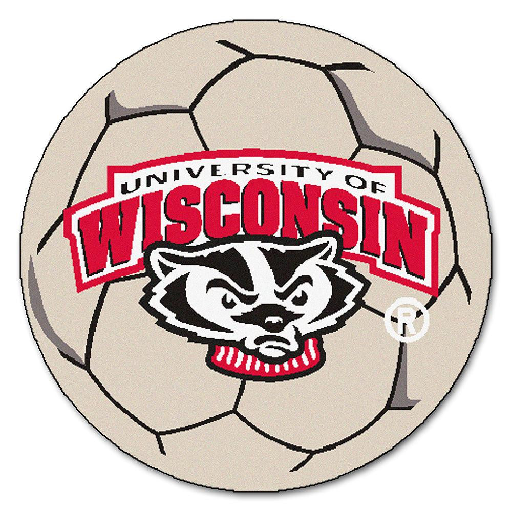 Wisconsin Badgers Ncaa "soccer Ball" Round Floor Mat (29") Badger Logo