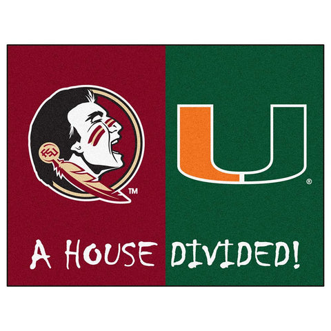 Florida State Seminoles - Miami Hurricanes House Divided Ncaa "all-star" Floor Mat (34"x45")