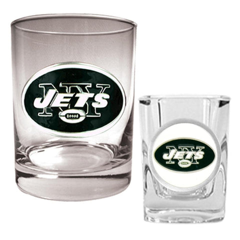 New York Jets NFL 14oz & 2oz Rocks Glass & Shot Glass Set