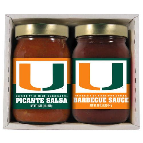 Miami Hurricanes Ncaa Double Play (16oz Bbq Sauce, 16oz Picante Salsa)