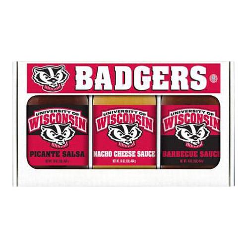 Wisconsin Badgers Ncaa Triple Play Gift Set (16oz Bbq Sauce, 16oz Picante Salsa, 16oz Cheeze Dip)