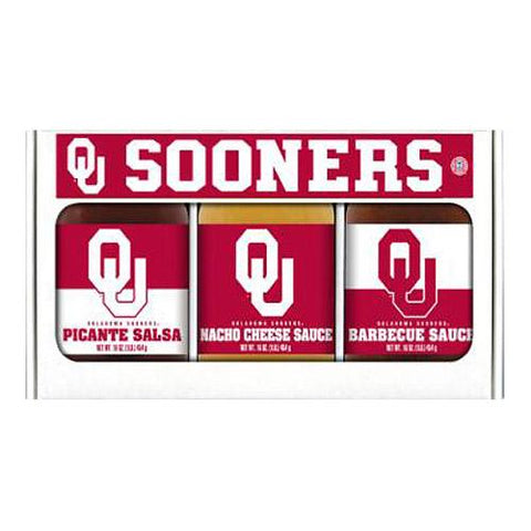 Oklahoma Sooners Ncaa Triple Play Gift Set (16oz Bbq Sauce, 16oz Picante Salsa, 16oz Cheeze Dip)