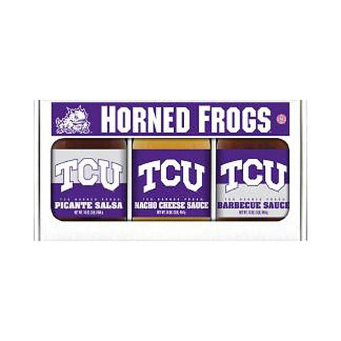 Texas Christian Horned Frogs Ncaa Triple Play Gift Set (16oz Bbq, 16oz Salsa, 16oz Cheeze Dip)