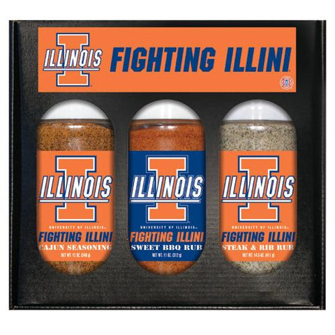 Illinois Fighting Illini Ncaa Boxed Set Of 3 (cajun Seas,stk-rib Rub, Bbq Rub)