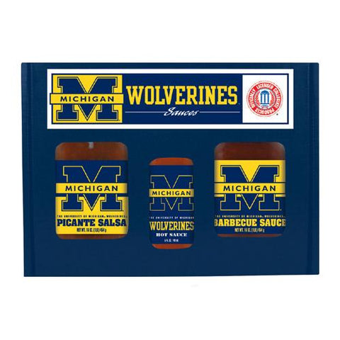 Michigan Wolverines Ncaa Tailgate Kit (5oz Hot Sauce, 16oz Bbq Sauce, 16oz Picante Salsa)