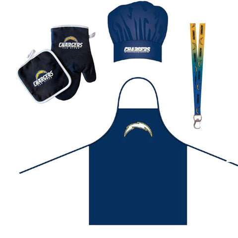 San Diego Chargers NFL Barbeque Apron and Chef's Hat and Oven Mitt with Bottle Opener