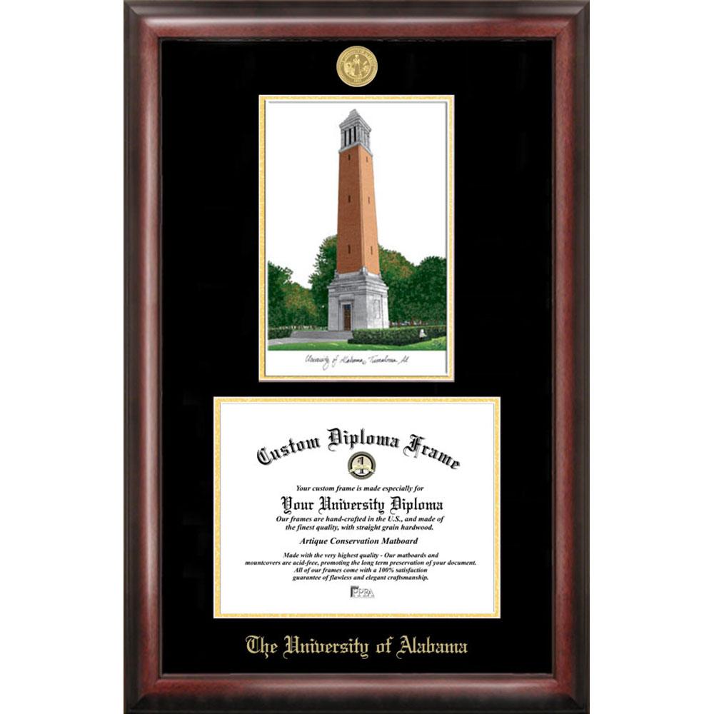 University Of Alabama, Tuscaloosa Gold Embossed Diploma Frame With Limited Edition Lithograph