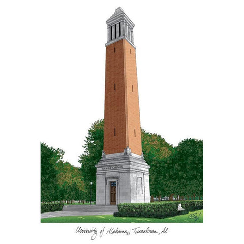 University Of Alabama, Tuscaloosa Campus Images Lithograph Print