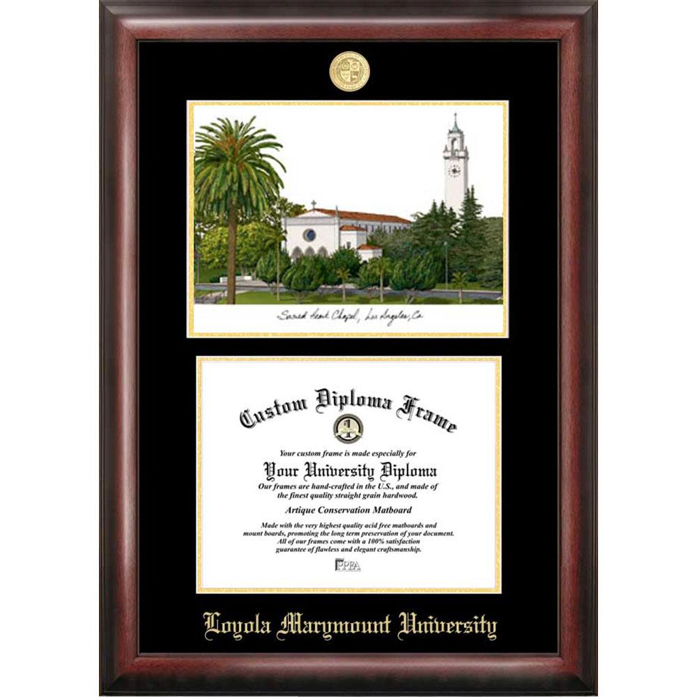 Loyola Marymount University Gold Embossed Diploma Frame With Limited Edition Lithograph