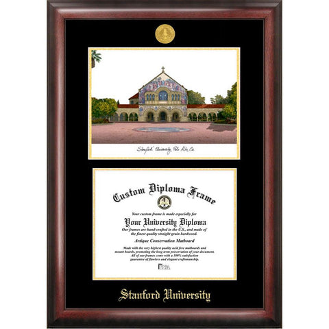 Stanford University Gold Embossed Diploma Frame With Campus Images Lithograph