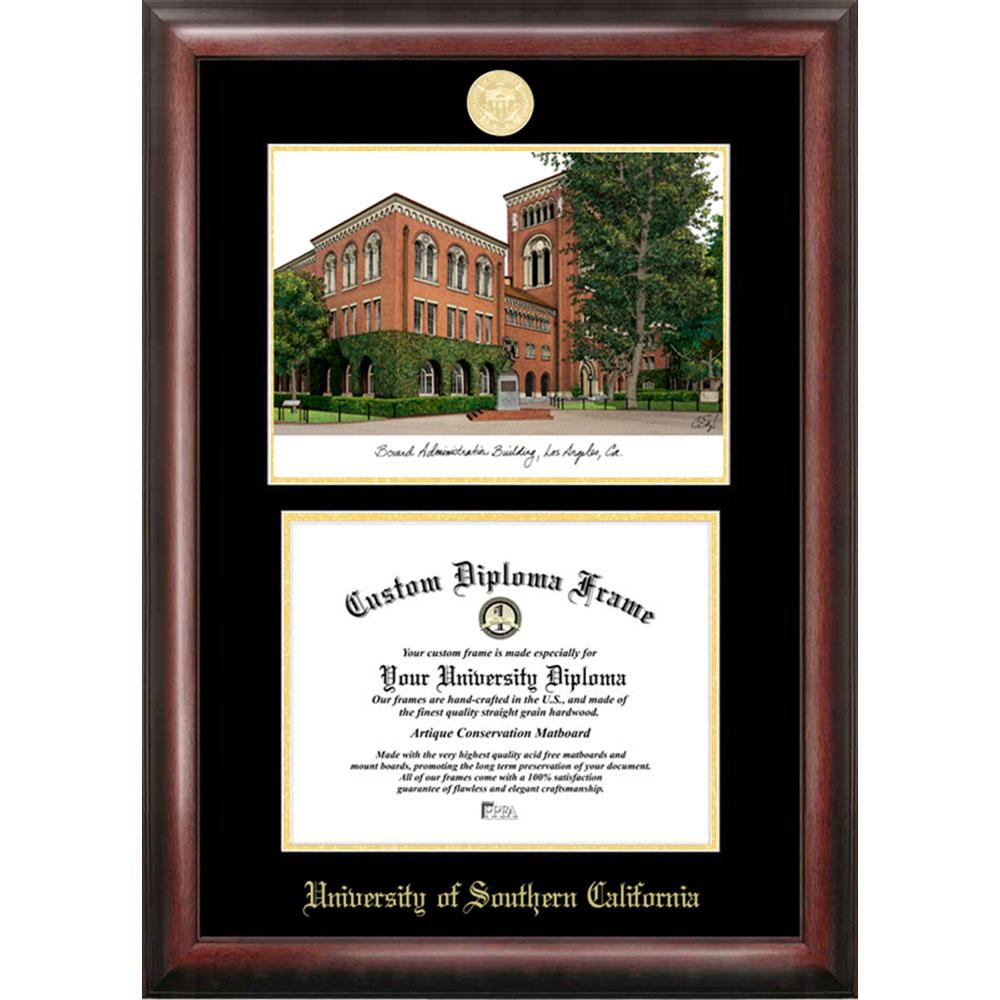 University Of Southern California Gold Embossed Diploma Frame With Campus Images Lithograph