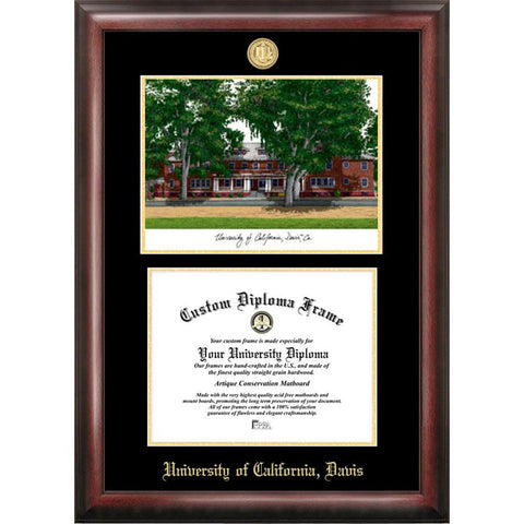 University Of Cal Davis Gold Embossed Diploma Frame With Limited Edition Lithograph