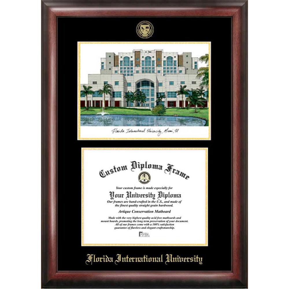 Florida International University Gold Embossed Diploma Frame With Limited Edition Lithograph