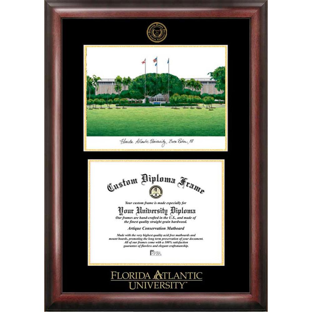 Florida Atlantic University Gold Embossed Diploma Frame With Limited Edition Lithograph