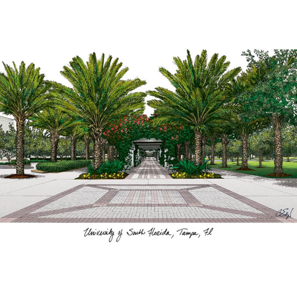 University Of South Florida Campus Images Lithograph Print