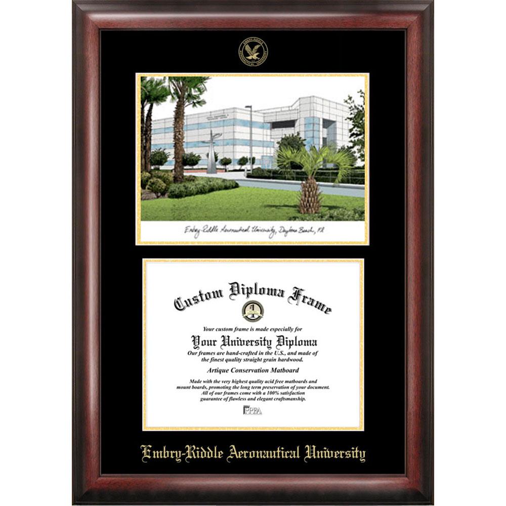 Embry-riddle Aeronautical University Gold Embossed Diploma Frame With Limited Edition Lithograph