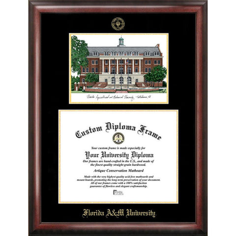 Florida A&m University Gold Embossed Diploma Frame With Campus Images Lithograph