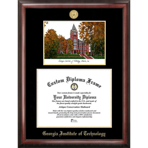 Georgia Institute Of Technology Gold Embossed Diploma Frame With Limited Edition Lithograph